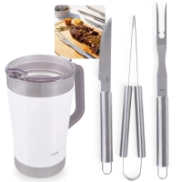 Kit para Churrasco 3 Peas Faca Garfo e Pegador Ao Inox + Jarra Trmica 1,9 Litros Branca