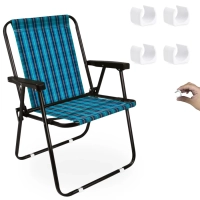 Kit Cadeira de Praia Xadrez Marine em Ao Mor + Protetor para o P da Cadeira Quadrado Branco Evita Riscos
