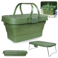 Cesta Dobravel para Picnic e Pesca com Tampa Vira Mesa Multiuso Colapsavel Retratil com Porta Copos Ntk