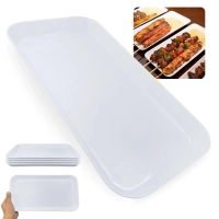 Kit 4 Travessas Retangulares 31cm para Buffet Churrascaria Espetinho Bandeja Poro Restaurante Branca