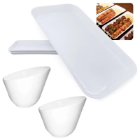Kit 1 Travessa 31cm Buffet Restaurante Poro + 2 Tigelas Ovais Angular de 500ml em Melamina