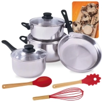 Kit Jogo de Panelas 4 Peas em Inox para Induo e a Gs Fundo Triplo + Fouet , Colher e Garfo em Silicone