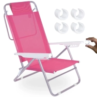 Kit Cadeira de Praia 6 Posies Alumnio Summer Rosa + Protetor para o P da Cadeira Redondo Branco Evita Riscos