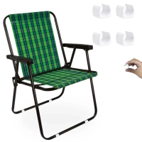Kit Cadeira de Praia Xadrez Oliva em Ao Mor + Protetor para o P da Cadeira Quadrado Branco Evita Riscos