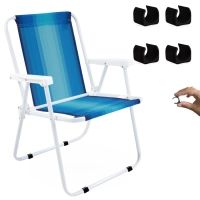 Kit Cadeira de Praia Alta em Ao Mor + Protetor para o P da Cadeira Quadrado Preto Evita Riscos