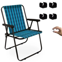 Kit Cadeira de Praia Xadrez Marine em Ao Mor + Protetor para o P da Cadeira Quadrado Preto Evita Riscos
