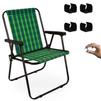 Kit Cadeira de Praia Xadrez Oliva em Ao Mor + Protetor para o P da Cadeira Quadrado Preto Evita Riscos