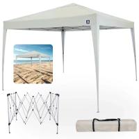 Tenda Articulada Sanfonada Bege 3x3m Base e Topo Gazebo Dobravel Polister Barraca para Praia Bel