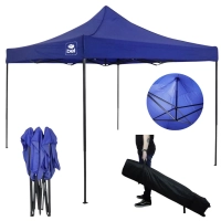 Kit Tenda Pagoda Azul Gazebo Praia 3x3m Sanfonada Articulada + Bolsa para Transporte com Rodas
