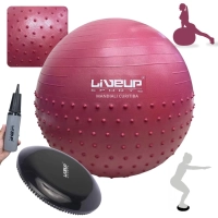 Kit Bola Suia 65cm Textura Cravo Massage Ball + Mini Bomba + Disco de Equilbrio Inflvel Balance Cushion Disc Preto