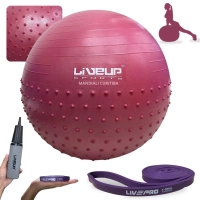 Kit Bola Suia 65cm de Pilates Textura Cravo Massage Ball + Mini Bomba + Super Band Extensor Super Leve