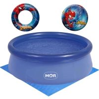 Kit Piscina Infantil 1000lts Mor Redonda Inflavel + Capa e Forro + Bola e Boia Circular Homem Aranha