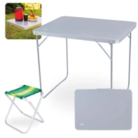 Kit Mesa Dobrvel Porttil com Ala 80 Cm + Banqueta Dobravel em Aluminio para Pesca Camping e Praia