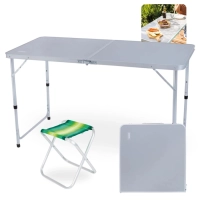 Kit Mesa Porttil Vira Maleta com Ala 1,20m + Banqueta Dobravel em Aluminio para Pesca Camping e Praia