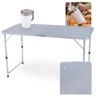 Kit Mesa Porttil Vira Maleta com Ala 1,20m + Jarra Termica 1,9lts Jug Branca em Inox / Pesca Camping e Praia