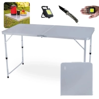 Kit Mesa Porttil Vira Maleta com Ala 1,20m + Canivete Dexter em Inox + Lanterna Keyled com Gancho Abridor e Im