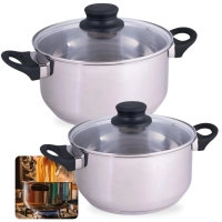 Kit Panelas Caarola em Inox Induo e a Gs (21cm com 3,2l e 25cm com 5,3l) com Tampa Fundo Triplo Mor