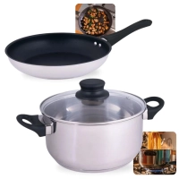 Kit Panela Caarola 25cm 5,3l com Tampa + Frigideira 25cm 1,8l Ao Inox Induo e a Gs / Fundo Triplo Mor