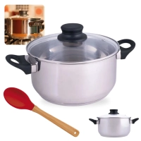 Kit Panela Caarola 21cm em Inox 3,2l Fundo Triplo Induo e Gs com Tampa + Colher em Silicone e Bamboo Mor