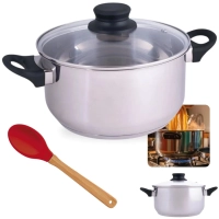 Kit Panela Caarola 25cm em Inox 5,3l Fundo Triplo Induo e Gs com Tampa + Colher em Silicone e Bamboo Mor