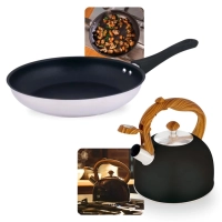 Kit Frigideira 25cm Inox Antiaderente 1,8l Fundo Triplo Induo e Gs + Chaleira Inox com Apito 2,5l