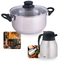 Kit Panela Caarola 25cm em Inox 5,3l Fundo Triplo Induo e Gs + Garrafa Termica em Inox 1,2l com Gatilho