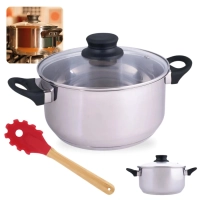 Kit Panela Caarola 21cm em Inox 3,2l Fundo Triplo Induo e Gs com Tampa + Garfo em Silicone e Bamboo Mor