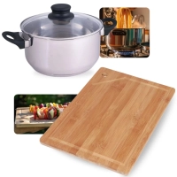 Kit Panela Caarola 25cm em Inox 5,3l Fundo Triplo Induo e Gs com Tampa + Tabua de Carne 35cm em Bambu Mor