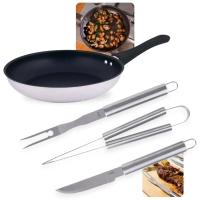 Kit Frigideira 25cm Inox Antiaderente 1,8l Fundo Triplo Induo e Gs + Faca, Garfo e Pegador em Inox