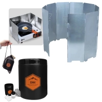 Kit Protetor de Vento para Fogareiro 75cm Alumnio Dobrvel + Shit Tube 1l Coletor Porta Dejeto Camping Trilha