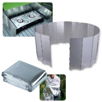 Kit Protetor de Vento para Fogareiro 1,48m Alumnio Dobrvel + Cobertor Manta Trmica Aluminizada