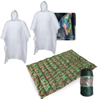 Kit 2 Ponchos Capas de Chuva Impermeveis para Emergencia + Colchonete Casal para Camping Trilha Pesca