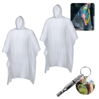 Kit 2 Ponchos Capas de Chuva Impermeveis para Emergencia + Apito de Emergncia Survivor