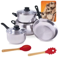 Kit Jogo de Panelas 4 Peas em Inox para Induo e a Gs Fundo Triplo + Colher e Garfo em Silicone