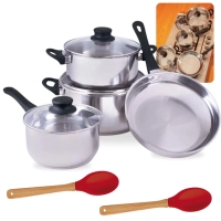 Kit Jogo de Panelas 4 Peas em Inox para Induo e a Gs Fundo Triplo + 2 Colheres em Silicone