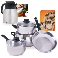 Kit Jogo de Panelas 4 Peas em Inox para Induo e a Gs Fundo Triplo + Garrafa Trmica 1,2l Inox com Gatilho: