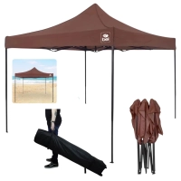 Kit Tenda Pagoda Marrom Gazebo Praia 3x3m Sanfonada Articulada + Bolsa para Transporte com Rodas