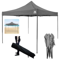 Kit Tenda Pagoda Cinza Gazebo Praia 3x3m Sanfonada Articulada + Bolsa para Transporte com Rodas