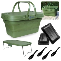 Kit Cesta Dobravel Tampa Vira Mesa Ntk Picnic / Pesca + 4 Pratos Kanpai 17,8cm + 4 Colheres