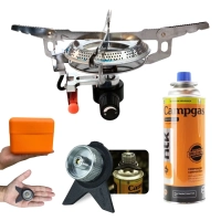 Kit Conversor para Gas Tubo Compacto + Fogareiro Apolo Porttil Acendimento Automtico + Refil de Gas