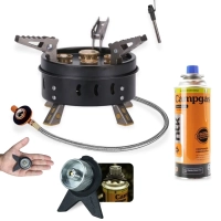 Kit Conversor para Gas Tubo Compacto + Fogareiro Super Chama com Acendedor e Bolsa + Refil Campgas