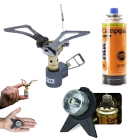 Kit Conversor para Gas Tubo Compacto + Mini Fogareiro Nano Azteq Portatil + Refil de Gas