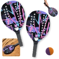 Kit 2 Raquetes para Beach Tennis de Praia em Madeira Lilas e Preta + Bolinha Bel Bt100