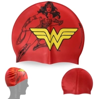 Touca de Natao Infantil Silicone Personagem Mulher Maravilha Liga da Justia Piscina Natao Praia Bel
