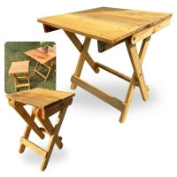 Kit Banco e Mesa em Madeira Dobravel Rustica Artesanal para Camping, Pesca e Jardim