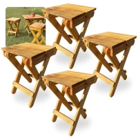 Kit 4 Bancos de Madeira Banquetas Dobraveis Rustica Artesanal para Camping, Pesca e Jardim