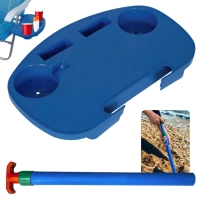 Kit Mesa Porttil para Cadeira de Praia com Porta Copos Azul + Saca Areia Colorido