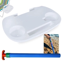 Kit Mesa Porttil para Cadeira de Praia com Porta Copos Branca + Saca Areia Colorido