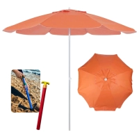 Kit Guarda Sol 1,60 M Laranja em Aluminio e Bagum + Saca Areia Colorido