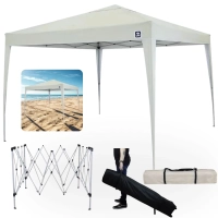 Kit Tenda Articulada Sanfonada Bege 3x3m Gazebo Dobravel + Bolsa para Transporte com Rodas